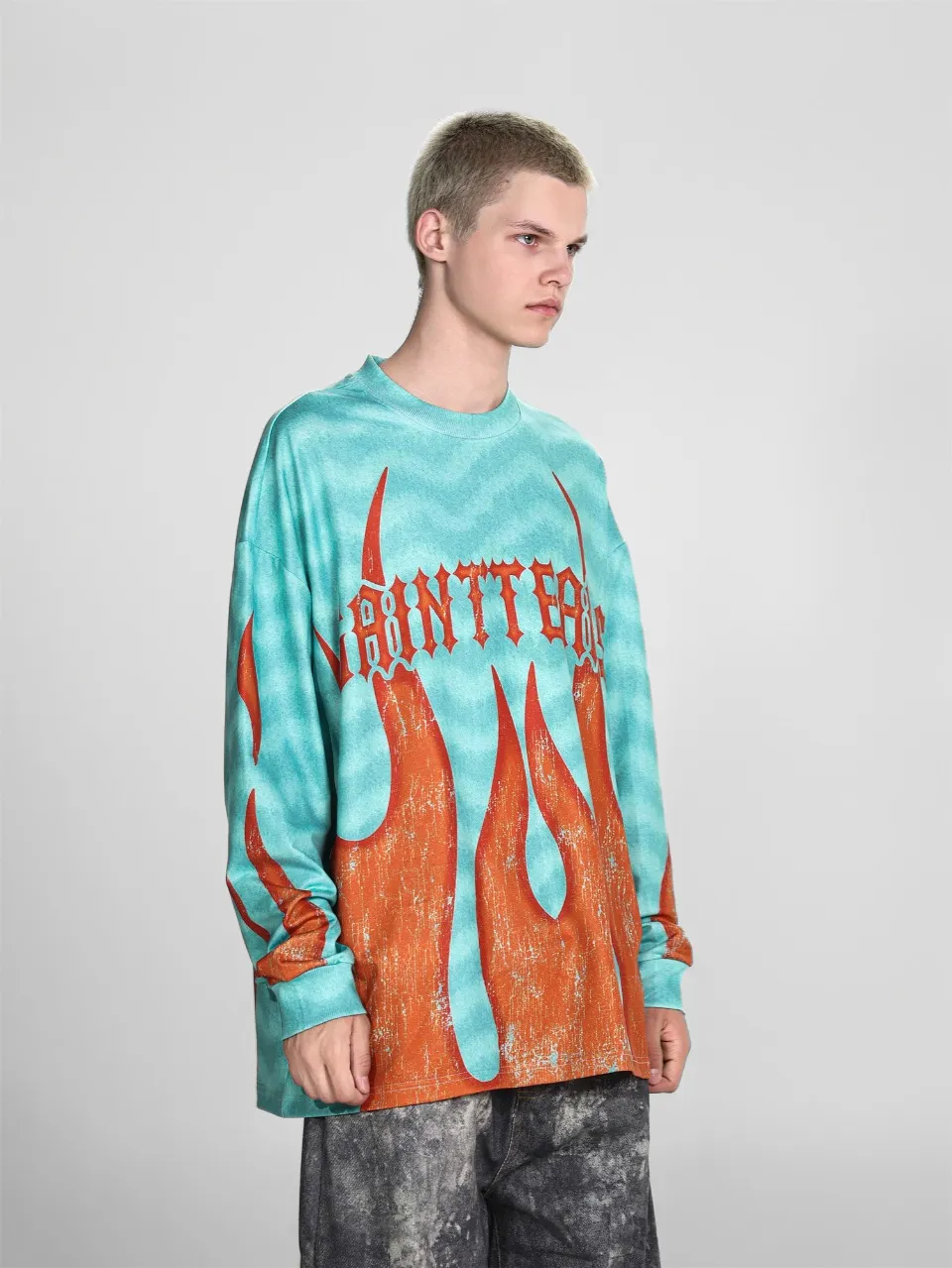 Saint michael tears all-over printed long-sleeved vintage autumn and winter T-shirt Style number: 106 Size: M L XL Wholesale price: 136 Color: Picture color